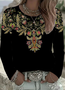 Women's Long Sleeve T-shirt Spring/Fall Black Floral Printing Jersey Crew Neck Daily Going Out Casual Top