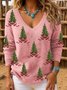 Christmas Casual V Neck Loose Knit Top Sweater
