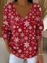 Women's Long Sleeve T-shirt Spring/Fall Red Christmas Printing V Neck Daily Going Out Casual Top