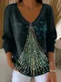 Loose V Neck Christmas Tree Casual Knit Top