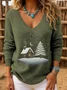 Casual V Neck Christmas Knit Top Sweater