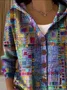 Women's Abstract Print Hooded Button Cardigan