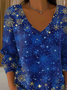 Women's Long Sleeve T-shirt Spring/Fall Blue Christmas Printing V Neck Daily Going Out Casual Top
