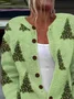 Crew Neck Printing Casual Christmas Tree Cardigan