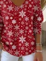 Women's Long Sleeve T-shirt Spring/Fall Red Christmas Printing V Neck Daily Going Out Casual Top