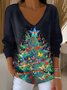 Casual Christmas Loose V Neck Knit Top