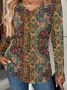 Women's Long Sleeve T-shirt Spring/Fall As Picture Abstract Printing Jersey V Neck Daily Going Out Casual Top