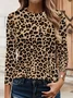Women's Long Sleeve T-shirt Spring/Fall Camel Leopard Printing Jersey Crew Neck Daily Going Out Casual Top