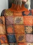 Women's Maple Leaf Print Casual Turtleneck Long Sleeve Sweater