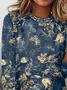 Women's Long Sleeve T-shirt Spring/Fall Blue Floral Printing Jersey Crew Neck Daily Going Out Casual Top