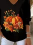 Women's Long Sleeve T-shirt Spring/Fall Black Halloween (pumpkin) Printing V Neck Daily Going Out Casual Top