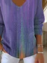Women's Long Sleeve T-shirt Spring/Fall Purple Abstract Printing V Neck Daily Going Out Casual Top
