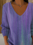 Women's Long Sleeve T-shirt Spring/Fall Purple Abstract Printing V Neck Daily Going Out Casual Top