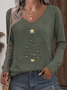 Women's Long Sleeve T-shirt Spring/Fall Green Christmas Printing Jersey V Neck Daily Going Out Casual Top