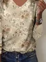 Women's Long Sleeve T-shirt Spring/Fall Apricot Floral Printing Jersey V Neck Daily Going Out Casual Top