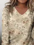 Women's Long Sleeve T-shirt Spring/Fall Apricot Floral Printing Jersey V Neck Daily Going Out Casual Top
