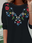 Women's Long Sleeve T-shirt Spring/Fall Black Floral Jersey Crew Neck Daily Going Out Casual Top
