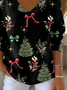 Women's Long Sleeve T-shirt Spring/Fall Black Christmas Printing V Neck Daily Going Out Casual Top