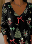 Women's Long Sleeve T-shirt Spring/Fall Black Christmas Printing V Neck Daily Going Out Casual Top
