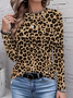 Women's Long Sleeve T-shirt Spring/Fall Camel Leopard Printing Jersey Crew Neck Daily Going Out Casual Top