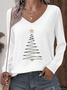 Women's Long Sleeve T-shirt Spring/Fall Green Christmas Printing Jersey V Neck Daily Going Out Casual Top