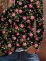 Women's Long Sleeve T-shirt Spring/Fall Black Floral Printing Jersey Crew Neck Daily Going Out Casual Top