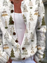Women's Christmas Print Crew Neck Button Cardigan