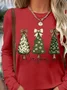 Women's Long Sleeve T-shirt Spring/Fall Red Christmas Printing Jersey Crew Neck Daily Going Out Casual Top