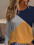 Women's Long Sleeve T-shirt Spring/Fall As Picture Contrast Stitching Printing Jersey Crew Neck Daily Going Out Casual Top