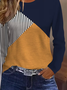 Women's Long Sleeve T-shirt Spring/Fall As Picture Contrast Stitching Printing Jersey Crew Neck Daily Going Out Casual Top