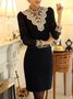 Women's Long Sleeve T-shirt Spring/Fall Apricot Floral Split Joint Cotton Stand Collar Daily Going Out Vintage Top