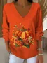 Women's Long Sleeve T-shirt Spring/Fall Black Halloween (pumpkin) Printing V Neck Daily Going Out Casual Top