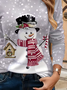 Women's Long Sleeve T-shirt Spring/Fall Gray Christmas Snowman Printing Jersey Crew Neck Daily Going Out Casual Top