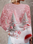 Women's Long Sleeve T-shirt Spring/Fall Pink Christmas Printing Jersey V Neck Daily Going Out Casual Top