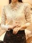 Women's Long Sleeve T-shirt Spring/Fall Apricot Floral Split Joint Cotton Stand Collar Daily Going Out Vintage Top