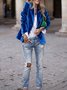 Pleuche Dressy Split Joint Lapel Collar Plain Blazer