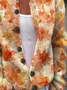 Printing Casual Crew Neck Maple Leaf Cardigan