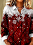 Women's Long Sleeve Shirt Spring/Fall Red Christmas Buckle Shirt Collar Regular Sleeve Daily Going Out Casual Top
