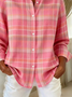 Women's Long Sleeve Shirt Spring/Fall Pink Plaid Buckle Shirt Collar Regular Sleeve Daily Going Out Casual Top
