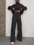 Women's Drawstring Plain Daily Going Out Two-Piece Set Khaki Casual Spring/Fall Top With Pants Matching Set