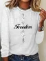 Women's Casual Freedom Flag Contrast Color Cotton Long-Sleeved T-Shirt
