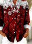 Women's Long Sleeve Shirt Spring/Fall Red Christmas Buckle Shirt Collar Regular Sleeve Daily Going Out Casual Top