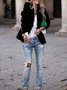 Pleuche Dressy Split Joint Lapel Collar Plain Blazer