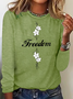 Women's Casual Freedom Flag Contrast Color Cotton Long-Sleeved T-Shirt
