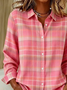 Women's Long Sleeve Shirt Spring/Fall Pink Plaid Buckle Shirt Collar Regular Sleeve Daily Going Out Casual Top