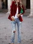 Pleuche Dressy Split Joint Lapel Collar Plain Blazer