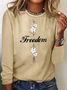 Women's Casual Freedom Flag Contrast Color Cotton Long-Sleeved T-Shirt