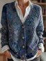 Women's Artistic Floral Pattern V-Neck Cardigan Casual Comfort Regular Sweatshirt Jacket