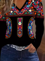 Women's Long Sleeve T-shirt Spring/Fall Black Ethnic Printing Jersey V Neck Daily Going Out Casual Top