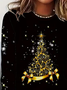 Women's Long Sleeve T-shirt Spring/Fall Black Christmas Printing Jersey Crew Neck Daily Going Out Casual Top